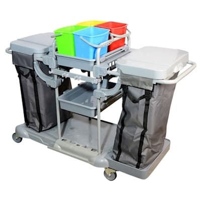 PLASTİK KAT HİZMET ARABASI-ÇİFT BRANDALI-3 KATLI-4 KOVALI